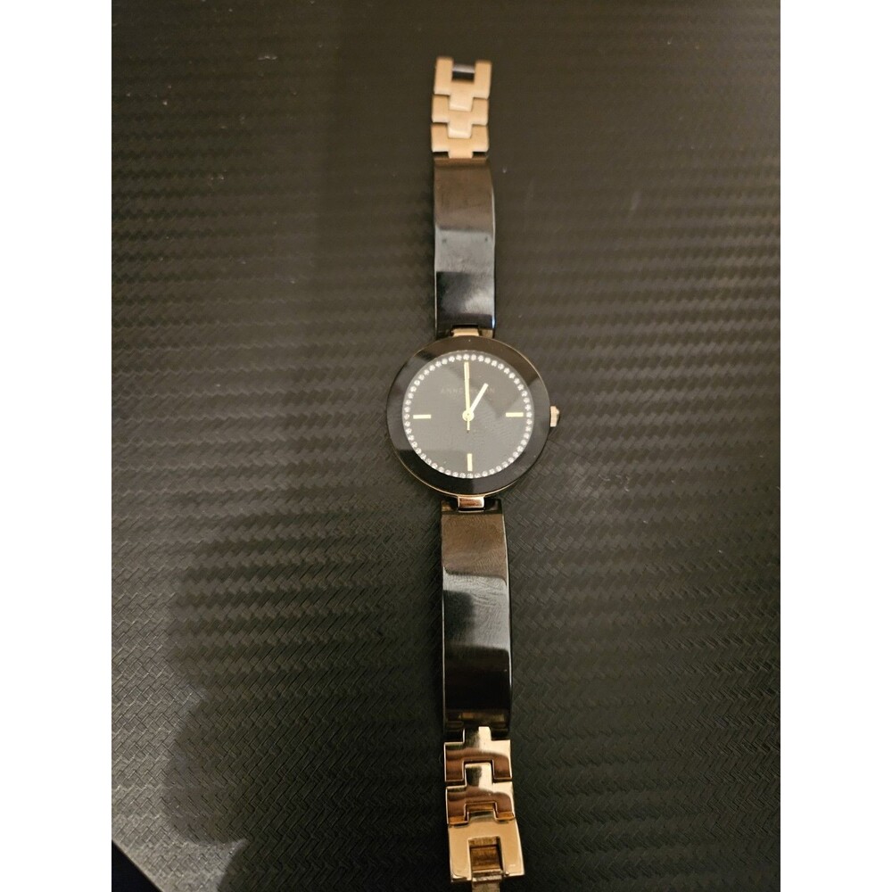 Anne Klein Women's AK1314 Crystal Accented Gold Black Ceramic Watch New Battery